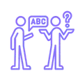 Two people talking with speech bubbles, representing clear, jargon-free communication that connects with audiences.